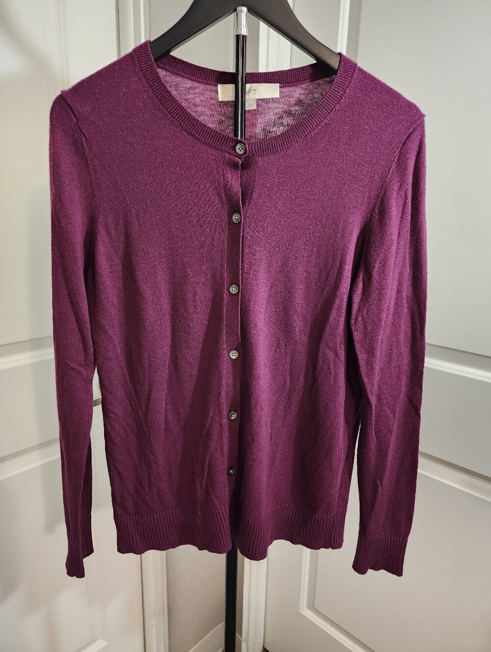 LOFT Burgundy Wool Blend Button Front Cardigan Size M
